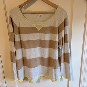 GAP Long Sleeve Gray and Tan Striped Cotton Sweater, L
